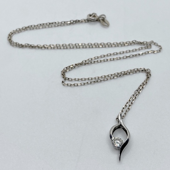 Vtg Sterling Silver Infinity White Cubic Zirconia Solitaire Pendant W Chain 18” - Picture 2 of 6